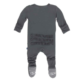 Solid Bamboo Muffin Ruffle Footie with Zipper - Stone Baby & Toddler Sleepwear