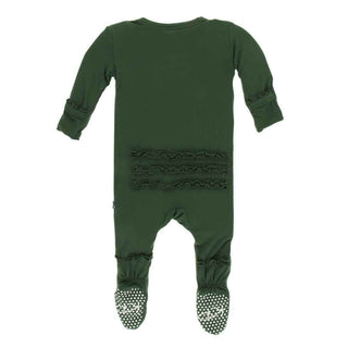 KicKee Pants Solid Muffin Ruffle Footie with Zipper - Topiary