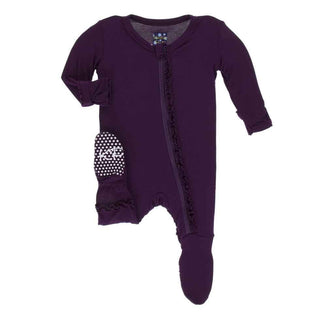 Solid Bamboo Muffin Ruffle Footie with Zipper - Wine Grapes Baby & Toddler Sleepwear