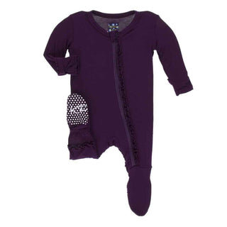 Solid Bamboo Muffin Ruffle Footie with Zipper - Wine Grapes Baby & Toddler Sleepwear