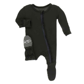 Solid Bamboo Muffin Ruffle Footie with Zipper - Zebra Baby & Toddler Sleepwear