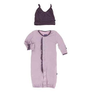 KicKee Pants Solid Ruffle Layette Gown Converter and Knot Hat Set - Sweet Pea with Fig