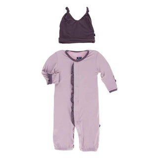 KicKee Pants Solid Ruffle Layette Gown Converter and Knot Hat Set - Sweet Pea with Fig