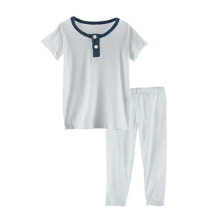 KicKee Pants Solid Short Sleeve Henley Pajama Set - Fresh Air with Deep Sea SP21