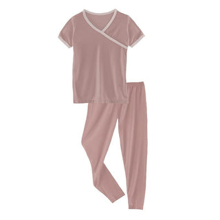 KicKee Pants Solid Short Sleeve Kimono Pajama Set - Antique Pink with Baby Rose SP21