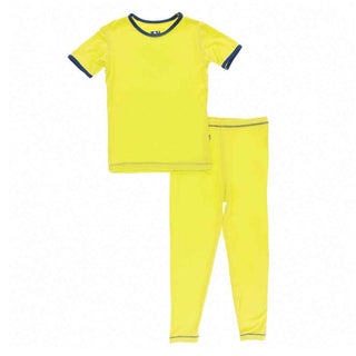KicKee Pants Solid Short Sleeve Pajama Set - Banana with Flag Blue