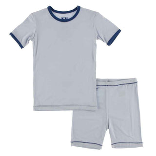KicKee Pants Solid Short Sleeve Pajama Set with Shorts - Dew with Navy