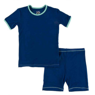 KicKee Pants Solid Short Sleeve Pajama Set with Shorts - Flag Blue with Glass