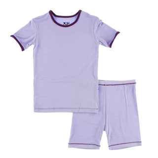 KicKee Pants Solid Short Sleeve Pajama Set with Shorts - Lilac with Wine Grapes