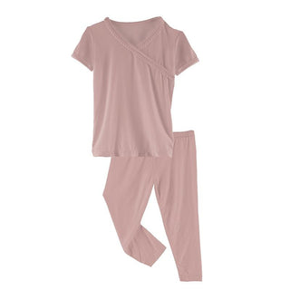 KicKee Pants Solid Short Sleeve Scallop Kimono Pajama Set - Antique Pink SP21