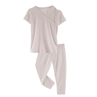 KicKee Pants Solid Short Sleeve Scallop Kimono Pajama Set - Baby Rose SP21