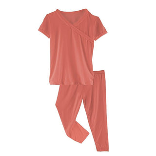 KicKee Pants Solid Short Sleeve Scallop Kimono Pajama Set - English Rose SP21