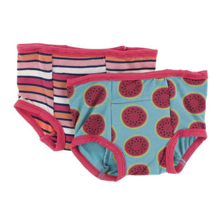 KicKee Pants Training Pants Set - Botany Red Ginger Stripe and Neptune Watermelon