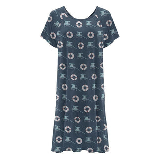 KicKee Pants WoMen's Print Labor and Delivery Hospital Gown - Deep Sea Lifeguard