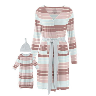 KicKee Pants Women Print Maternity/Nursing Robe and Layette Gown Set - Active Stripe