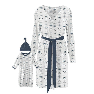 KicKee Pants Women Print Maternity/Nursing Robe and Layette Gown Set - Natural Captain and Crew