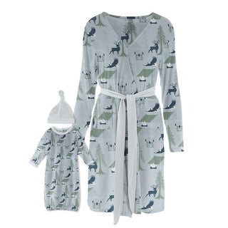 KicKee Pants Women Print Maternity/Nursing Robe and Layette Gown Set - Pearl Blue Wilderness Guide
