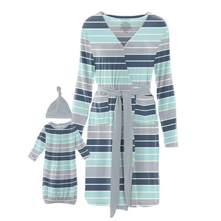 KicKee Pants Women Print Maternity/Nursing Robe and Layette Gown Set - Sport Stripe