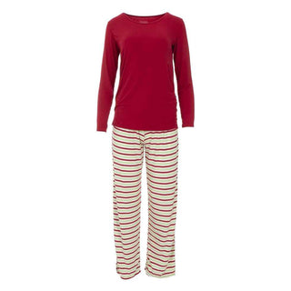 KicKee Pants Womens Long Sleeve Loosey Goosey Tee and Pajama Pants Set - 2020 Candy Cane Stripe