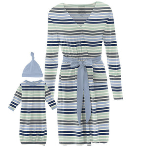 KicKee Pants Womens Maternity/Nursing Robe and Layette Gown Set - Fairground Stripe