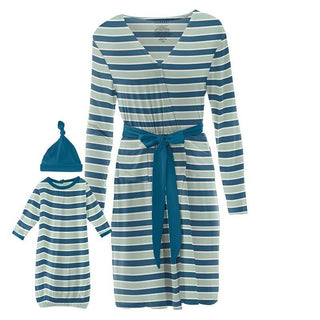 KicKee Pants Womens Maternity/Nursing Robe and Layette Gown Set - Seaside Cafe Stripe