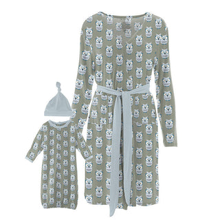 KicKee Pants Womens Maternity/Nursing Robe and Layette Gown Set - Silver Sage Wise Owls