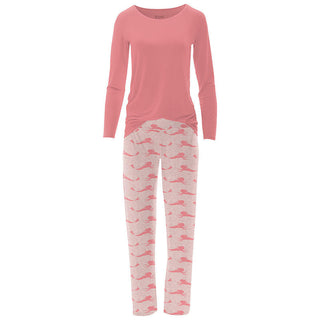 KicKee Pants Women's Print Bamboo Long Sleeve Loosey Goosey Tee & Pajama Pants Set - Baby Rose Mermaid