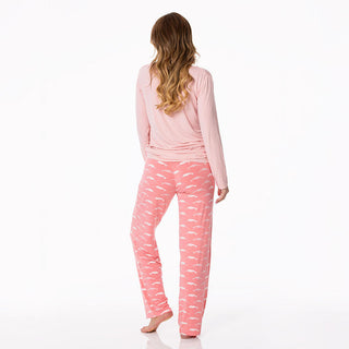 KicKee Pants Women's Print Bamboo Long Sleeve Loosey Goosey Tee & Pajama Pants Set - Strawberry Narwhal