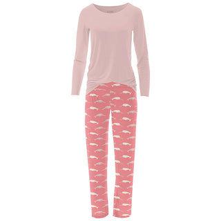 KicKee Pants Women's Print Bamboo Long Sleeve Loosey Goosey Tee & Pajama Pants Set - Strawberry Narwhal