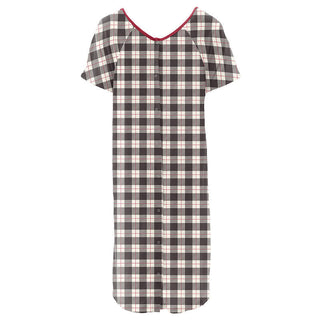 KicKee Pants Womens Print Labor and Delivery Hospital Gown - Midnight Holiday Plaid