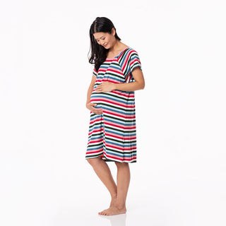 KicKee Pants Womens Print Labor and Delivery Hospital Gown - Snowball Multi Stripe