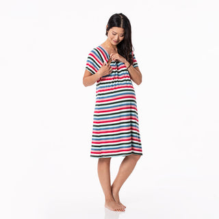 KicKee Pants Womens Print Labor and Delivery Hospital Gown - Snowball Multi Stripe