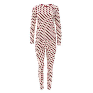 KicKee Pants Womens Print Long Sleeve FittedPajama Set - Rose Gold Candy Cane Stripe