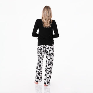 KicKee Pants Womens Print Long Sleeve Henley Tee and Pajama Pant Set - Cow Print