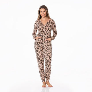 KicKee Pants Womens Print Long Sleeve Jumpsuit with Hood - Suede Cheetah 15ANV