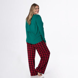 KicKee Pants Womens Print Long Sleeve Loosey Goosey Tee and Pajama Pants Set - Anniversary Plaid WCA22