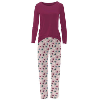 KicKee Pants Women's Print Long Sleeve Loosey Goosey Tee & Pajama Pants Set - Baby Rose Happy Gumdrops