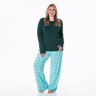 KicKee Pants Womens Print Long Sleeve Loosey Goosey Tee and Pajama Pants Set - Iceberg Holiday Lights WCA22