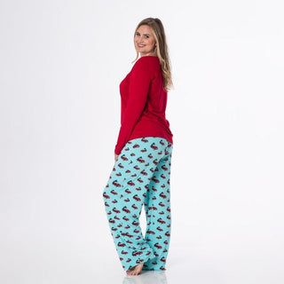KicKee Pants Womens Print Long Sleeve Loosey Goosey Tee and Pajama Pants Set - Iceberg Trucks and Trees WCA22