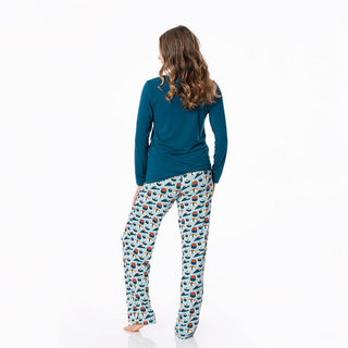 KicKee Pants Womens Print Long Sleeve Loosey Goosey Tee and Pajama Pants Set - Jade Sushi 15ANV