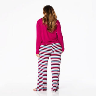 KicKee Pants Women's Print Long Sleeve Loosey Goosey Tee & Pajama Pants Set - Jingle Bell Stripe