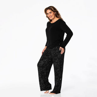 Women's Print Bamboo Long Sleeve Loosey Goosey Tee & Pajama Pants Set - Midnight Foil ConstellationsKicKee PantsSize: S