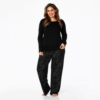Women's Print Bamboo Long Sleeve Loosey Goosey Tee & Pajama Pants Set - Midnight Foil ConstellationsKicKee PantsSize: S