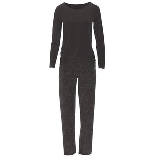 Women's Print Bamboo Long Sleeve Loosey Goosey Tee & Pajama Pants Set - Midnight Foil ConstellationsKicKee PantsSize: S