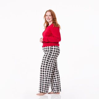 KicKee Pants Womens Print Long Sleeve Loosey Goosey Tee and Pajama Pants Set - Midnight Holiday Plaid