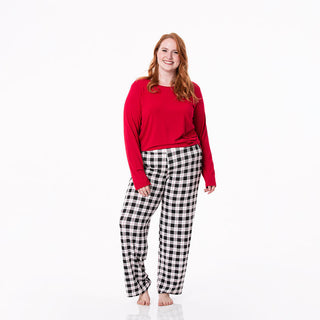 KicKee Pants Womens Print Long Sleeve Loosey Goosey Tee and Pajama Pants Set - Midnight Holiday Plaid