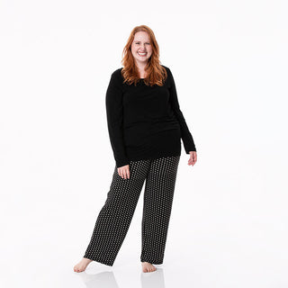 KicKee Pants Womens Print Long Sleeve Loosey Goosey Tee and Pajama Pants Set - Midnight Tiny Snowflakes