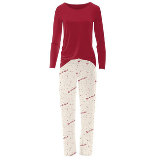 KicKee Pants Womens Print Long Sleeve Loosey Goosey Tee and Pajama Pants Set - Natural Flying Santa WCA22