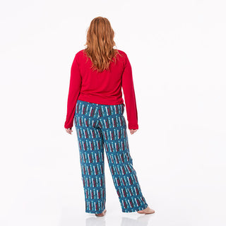 KicKee Pants Womens Print Long Sleeve Loosey Goosey Tee and Pajama Pants Set - Twilight Skis