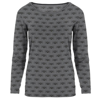 Women's Print Bamboo Long Sleeve Loosey Goosey Tee - Stone Spiders Shirts & Tops